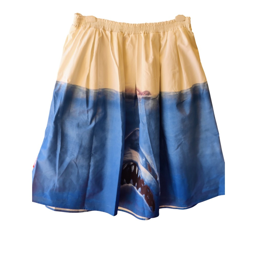 Unique Vintage Skirt Womens L Blue Jaws Great White Shark Swing Pleated Movie - Picture 4 of 6